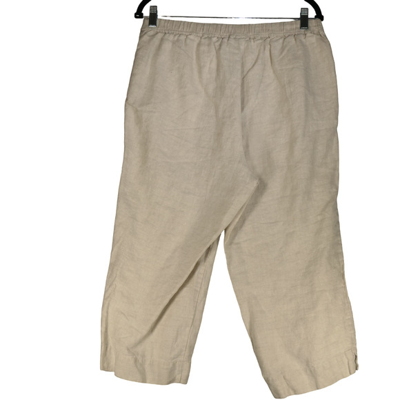 Kim by Kim Rogers Oatmeal Capri Pants Womens Size 12 100% Linen Pockets - Picture 8 of 10